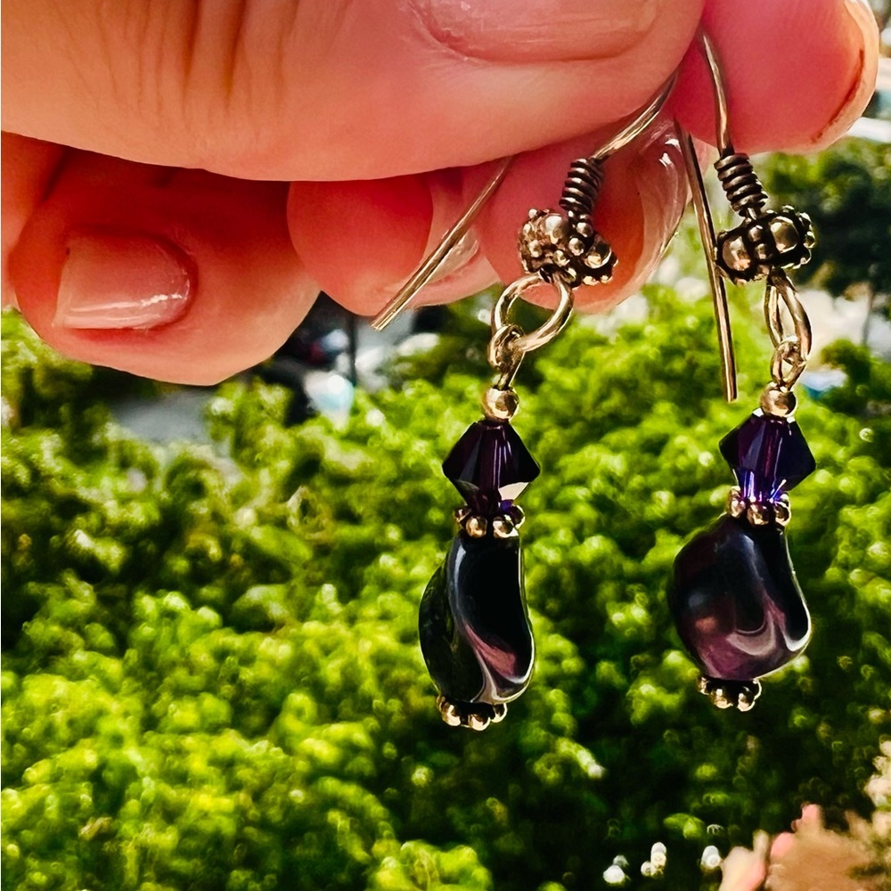 Elegant Purple and Sterling Silver Dangle Earrings